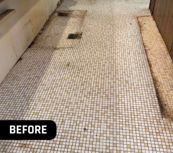 Knights of Columbus kitchen with old tile flooring