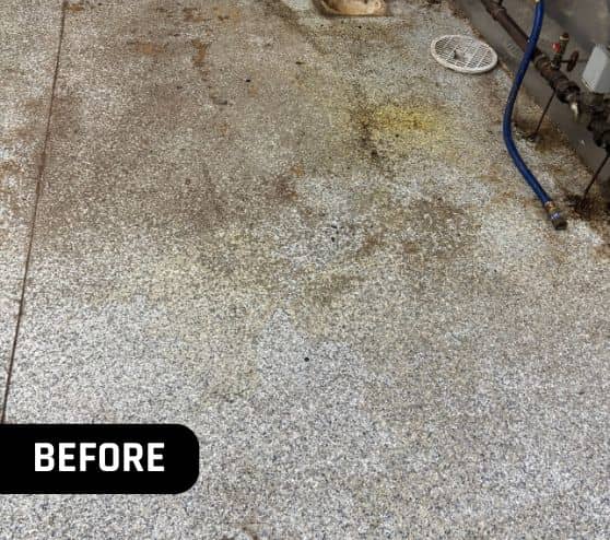 before portrait of nasty old stained flooring for steamers restaurant
