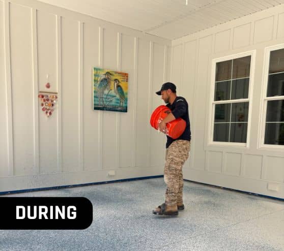 MACH ONE® employee installing new flooring for homeowner
