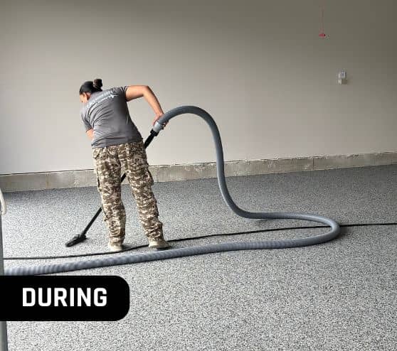 close-up of MACH ONE® employee installing new flooring