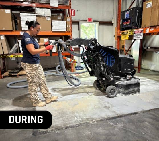MACH ONE® employee using machine on the new flooring for business
