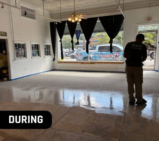 MACH ONE® employee installing new epoxy floor for mathews museum