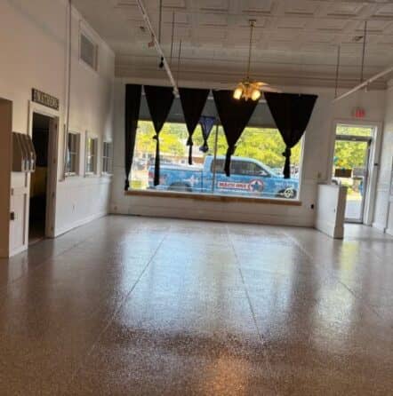 mathews museum lobby with new stoney creek epoxy flake flooring