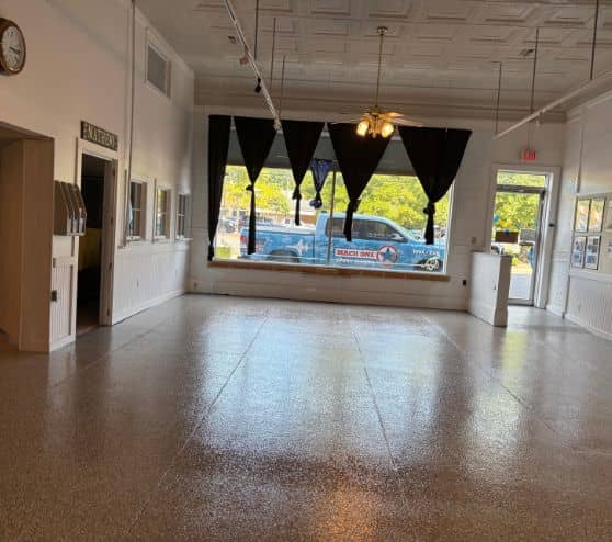 mathews museum lobby with new stoney creek epoxy flake flooring