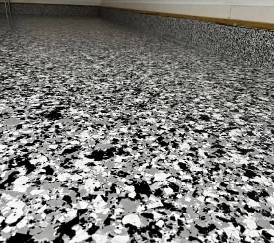 close-up of tuxedo flake flooring