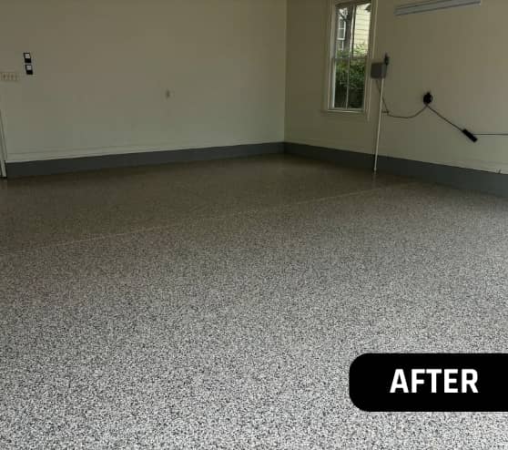 After Epoxy Flake Flooring Project Garage for Homeowner in Norfolk, VA