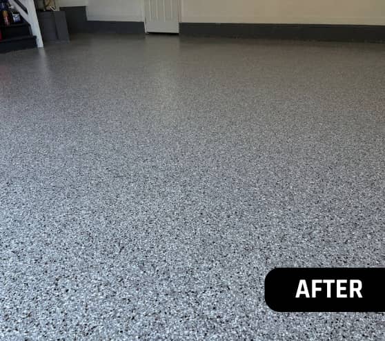 After Garage Floor Coating Project Polishing for Homeowner in Chesapeake, VA