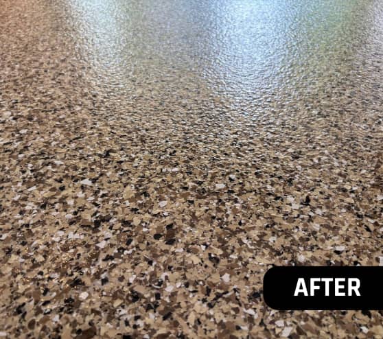 After Cappuccino Epoxy Flake Flooring Garage for Homeowner in Suffolk, VA