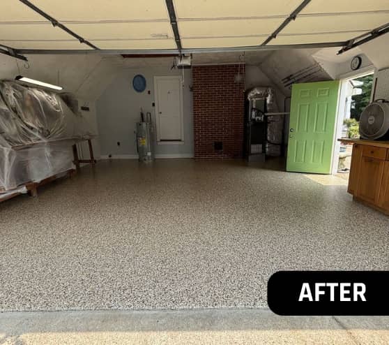 After Cappuccino Epoxy Flake Flooring Project for Homeowner in Suffolk, VA