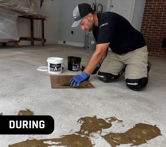 During Cappuccino Epoxy Flake Flooring for Homeowner in Suffolk, VA