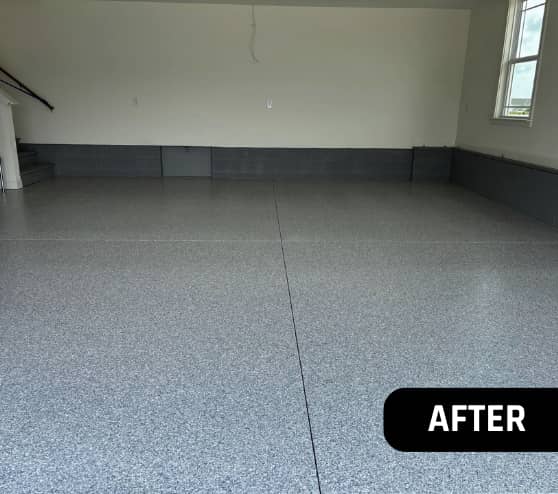 After Garage Epoxy Flake Concrete for a Custom Home in Franklin, VA