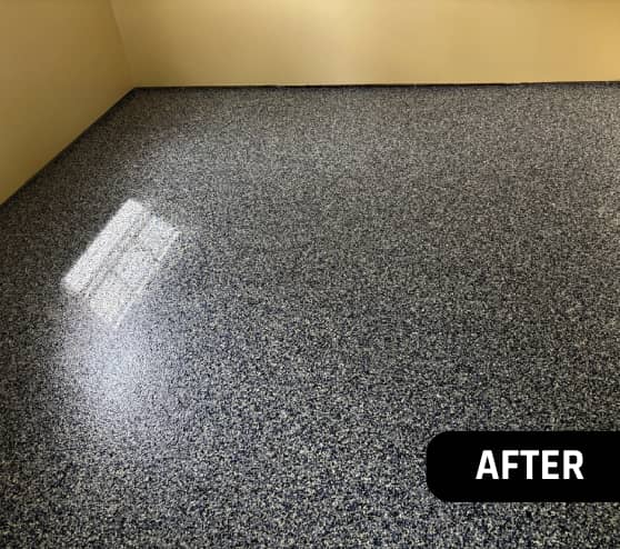 After Project Epoxy Flake Flooring for Homeowner in Zuni, VA