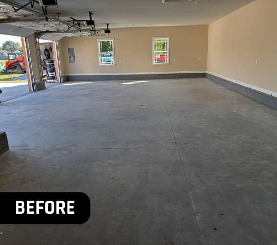 Before Garage Epoxy Flake Job for a Custom Home in Franklin, VA