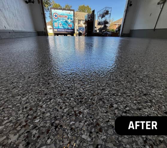 After Job Epoxy Flake Garage Homeowner Chesapeake VA