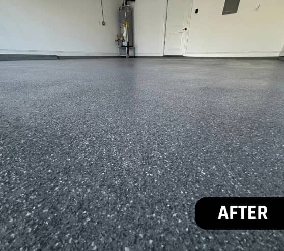 After Project Residential Epoxy Flake Flooring for Homeowner in Suffolk, VA