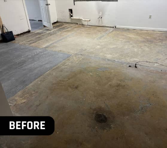 Before Epoxy Flake Flooring Commercial for Greater Emmanuel Church in Newport News, VA
