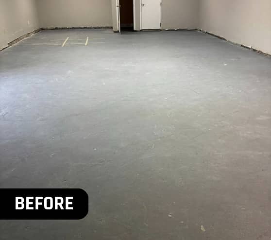 Before Epoxy Flake Flooring Repair for Greater Emmanuel Church in Newport News, VA