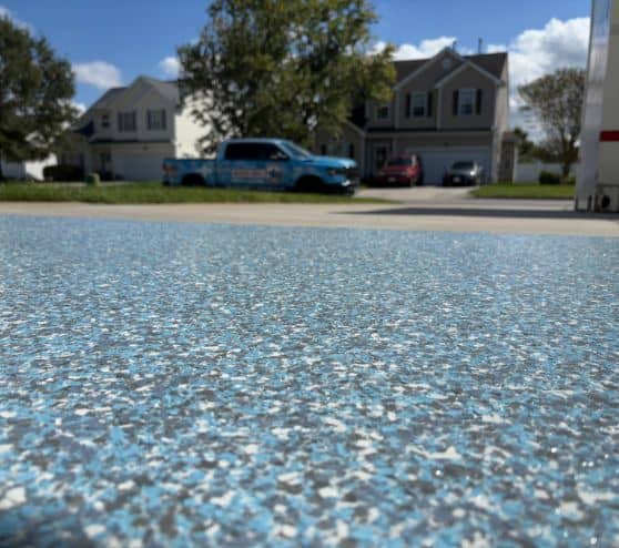 blue epoxy flake garage floor