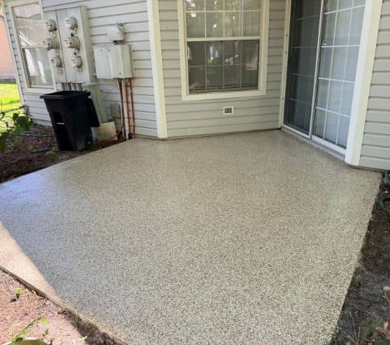 homeowner patio with new epoxy flake flooring