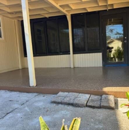 the marshalls patio with new epoxy flake flooring