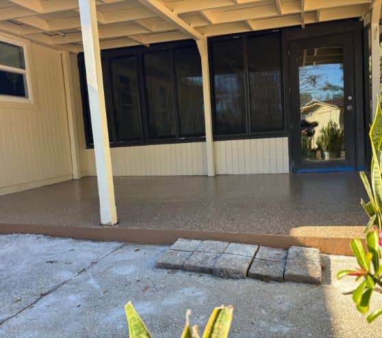 the marshalls patio with new epoxy flake flooring