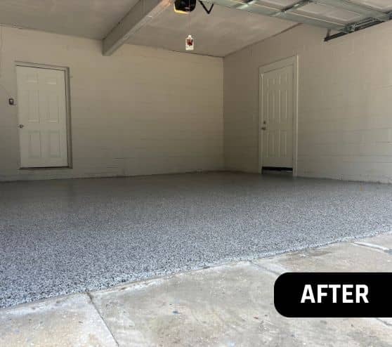 after portrait of homeowner garage with new epoxy flooring