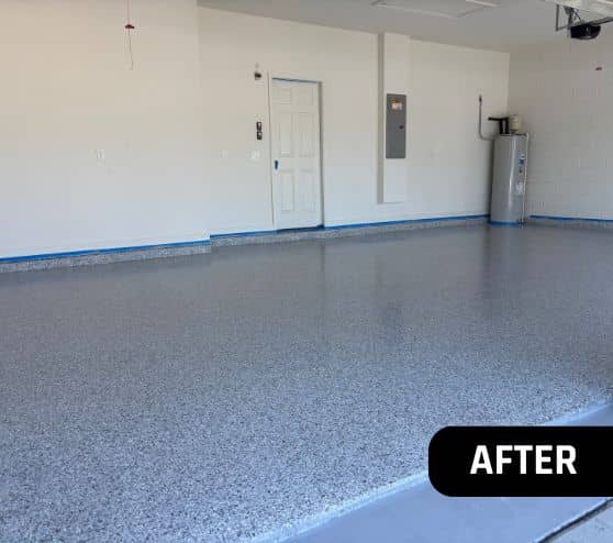 after portrait of steve garage with new epoxy flake flooring installed