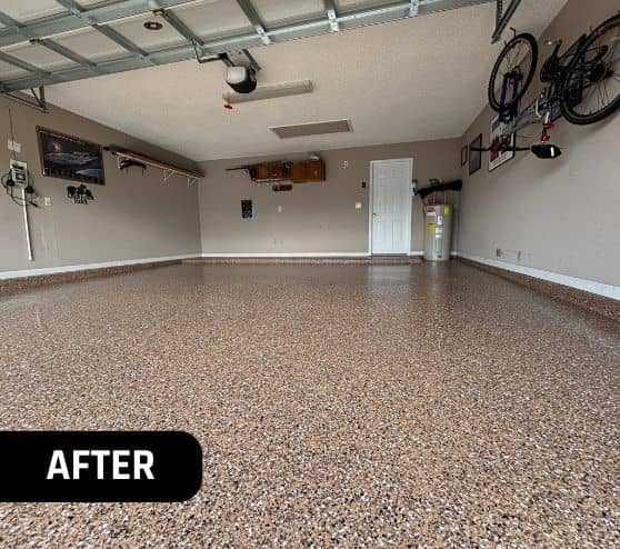 after portrait of homeowner garage with new epoxy flooring