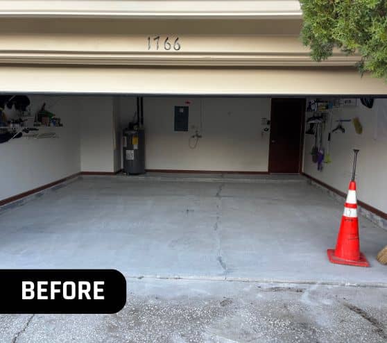 before portrait of the marshalls garage with old concrete flooring