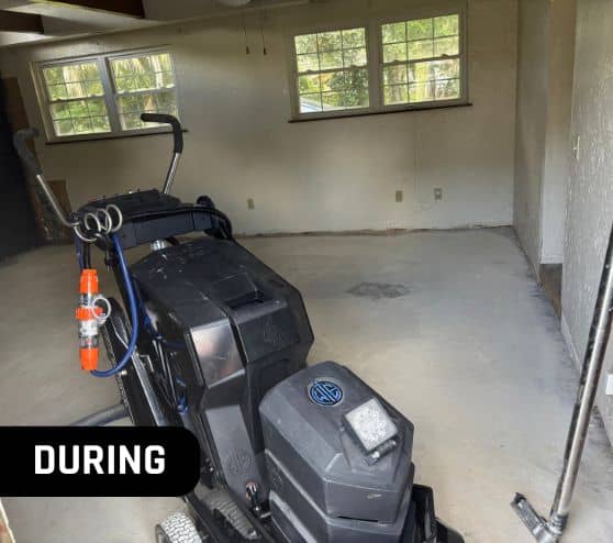 close-up of machine on homeowner flooring before new flooring installed