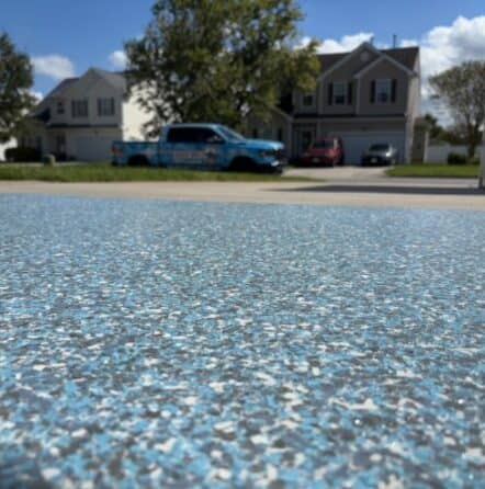 blue epoxy flake garage floor