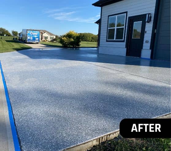 after portrait of driveway with epoxy flake flooring