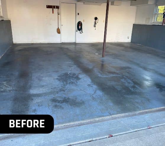 before portrait of homeowner garage with old concrete installed