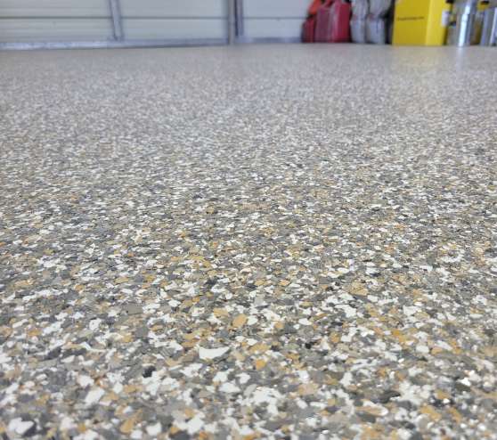 Close-up of epoxy flake floor