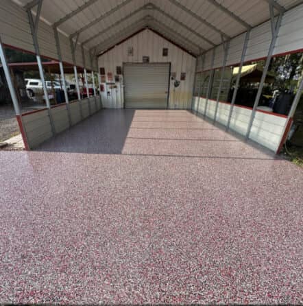 Cherry Bomb epoxy flake flooring in Lakeland, FL