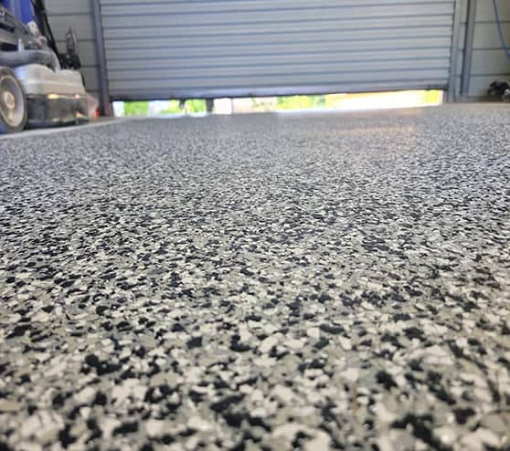 close up of epoxy flake flooring