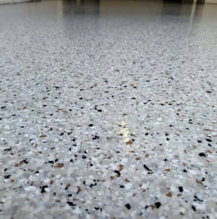 close view of epoxy flake flooring
