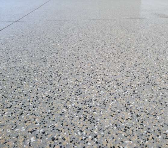 close view of multi-colored flake floors