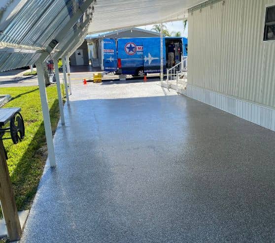 homeowner carport with Custom Blend Epoxy Flake Flooring