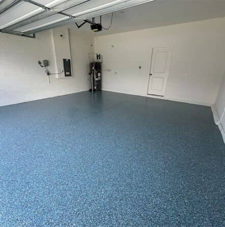 blue epoxy flake flooring for homeowner garage