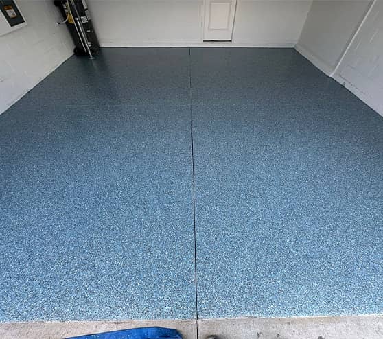 blue epoxy flake flooring for garage floor