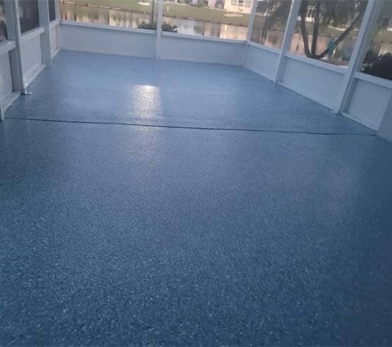 epoxy flake flooring in a lanai