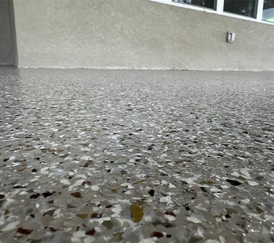 close-up of epoxy flake flooring