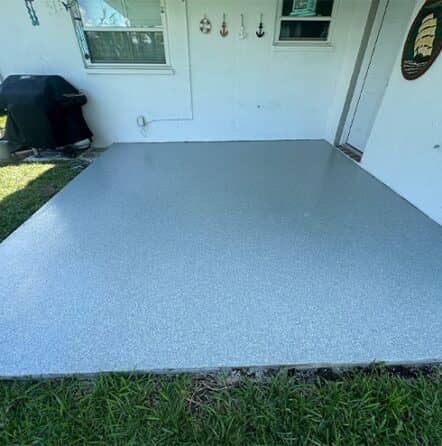 homeowner patio with epoxy flake flooring