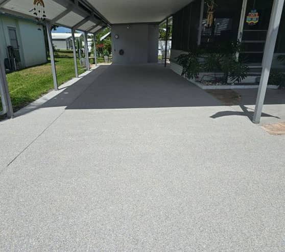 full view of epoxy flake flooring project in Tarpon Springs, FL