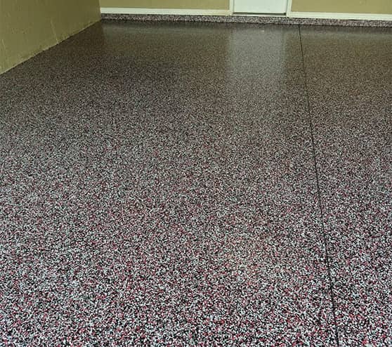 close-up of epoxy flooring inside of homeowner garage