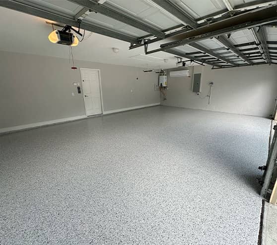 homeowner garage with epoxy flake flooring