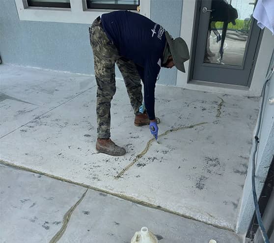 close-up of mach one employee installing new flooring