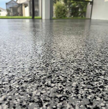 close-up of new epoxy flake flooring