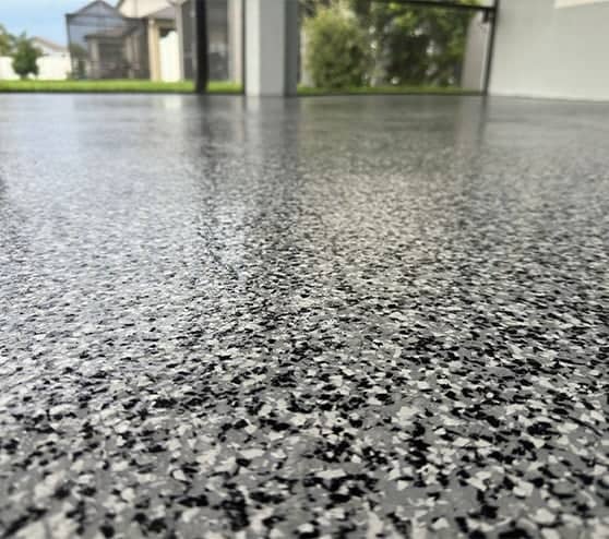 close-up of new epoxy flake flooring